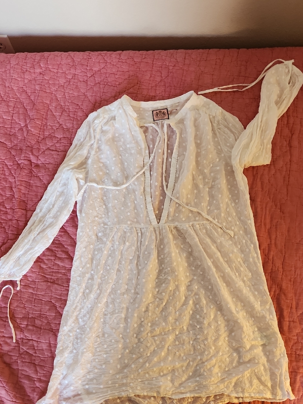 Juicy Couture Sz 8 White Swiss Dot Tunic Top . Cotton and Silk